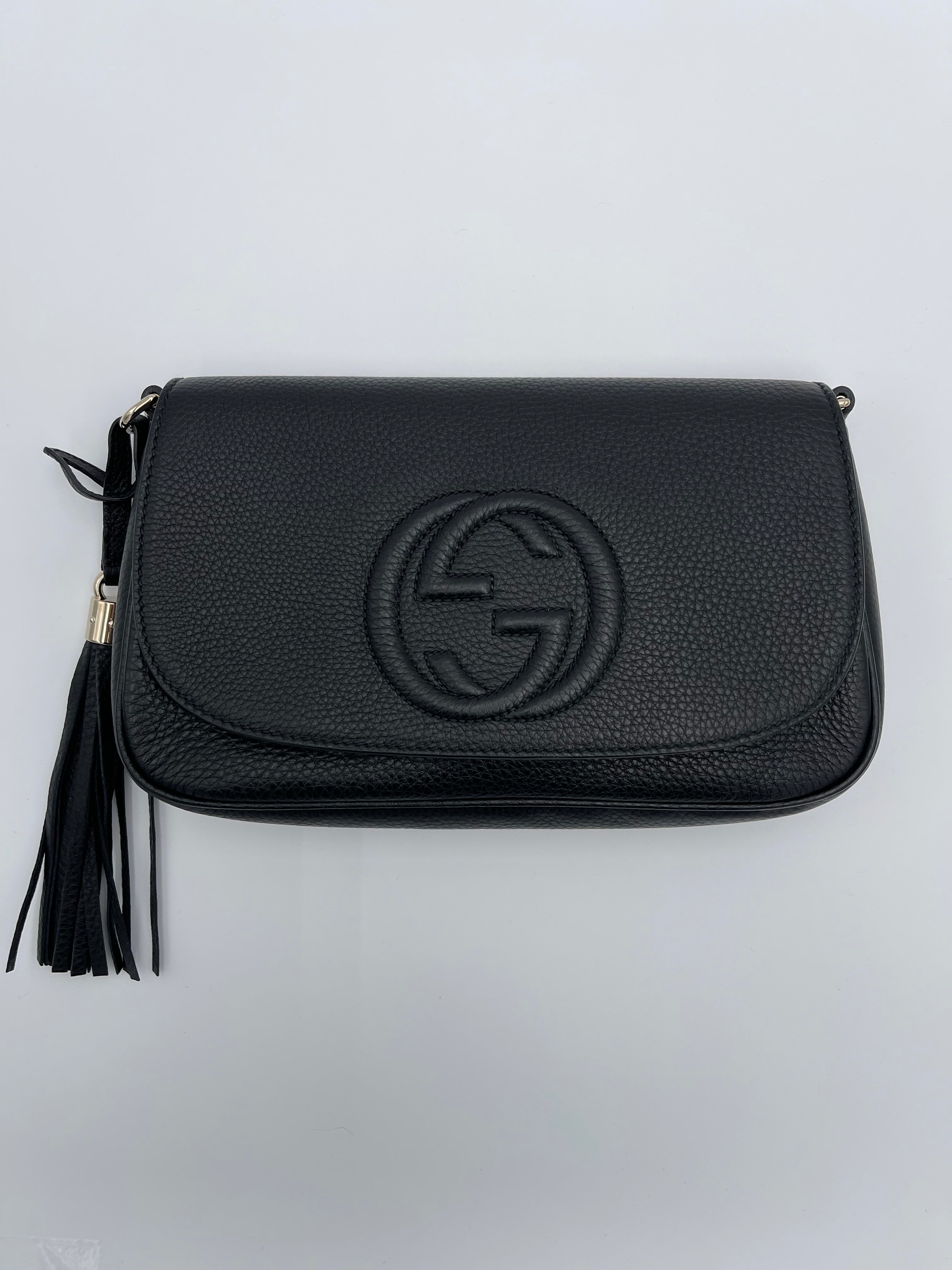 Gucci Interlocking GG Soho Black Leather Flap Shoulder Bag (336752)