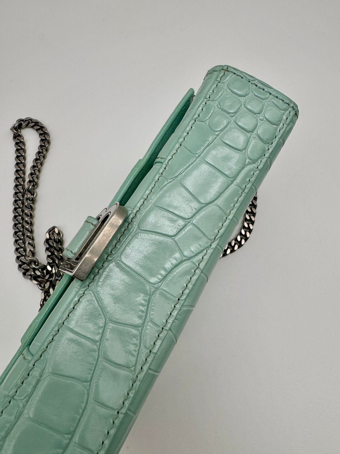 BALENCIAGA CROC EMBOSSED CROSSBODY LIGHT GREEN