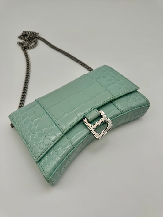 BALENCIAGA CROC EMBOSSED CROSSBODY LIGHT GREEN