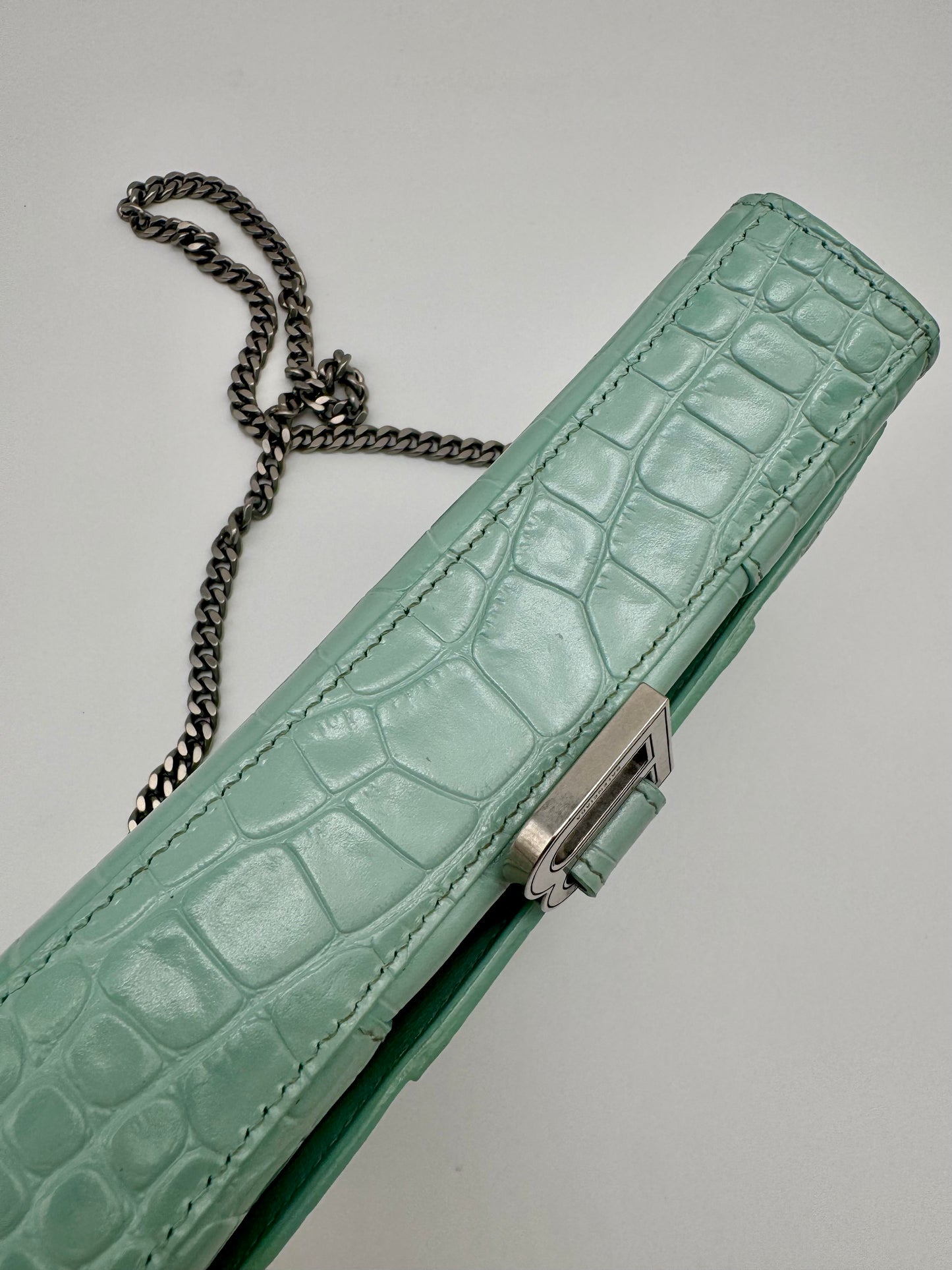 BALENCIAGA CROC EMBOSSED CROSSBODY LIGHT GREEN