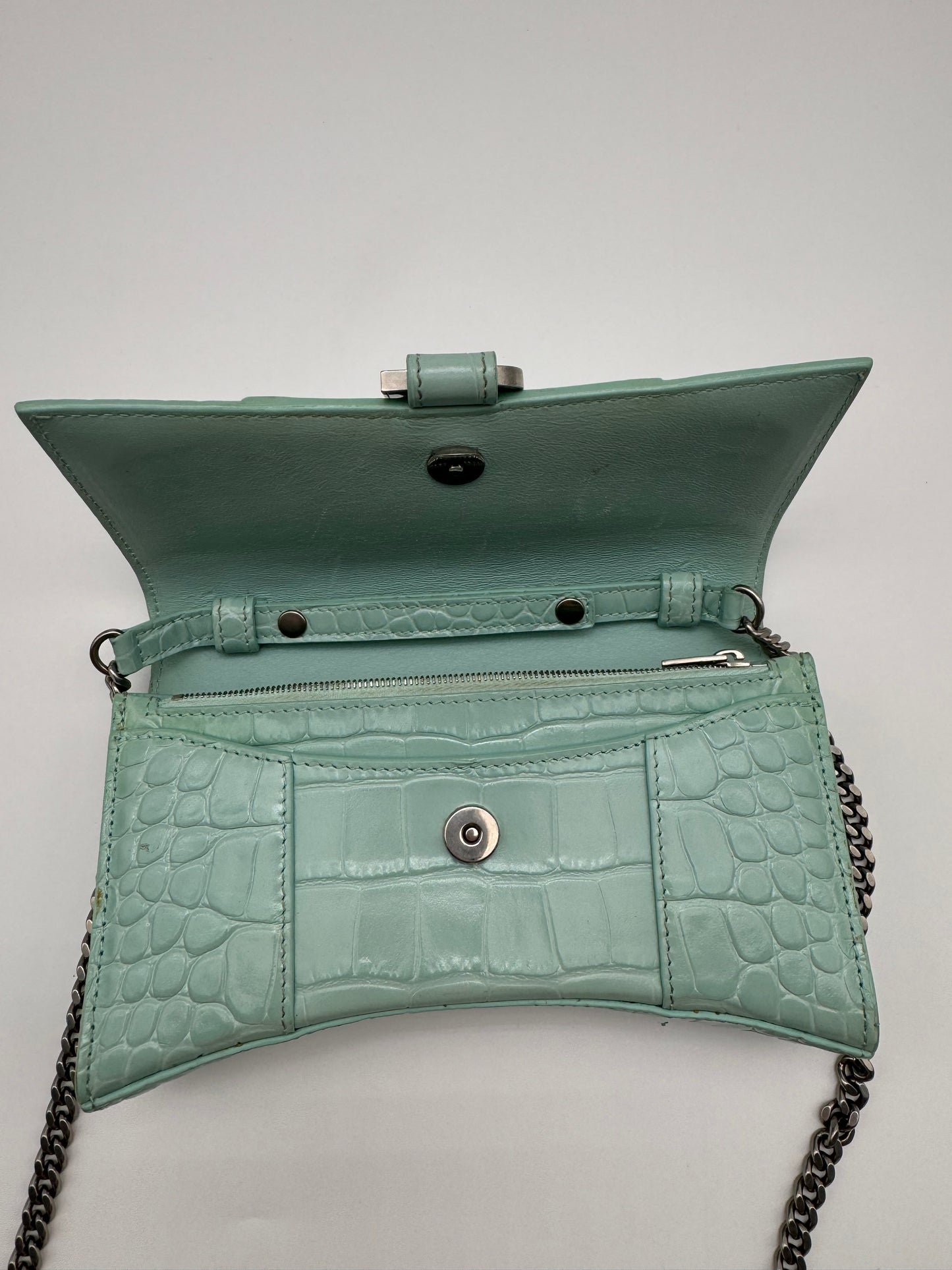 BALENCIAGA CROC EMBOSSED CROSSBODY LIGHT GREEN