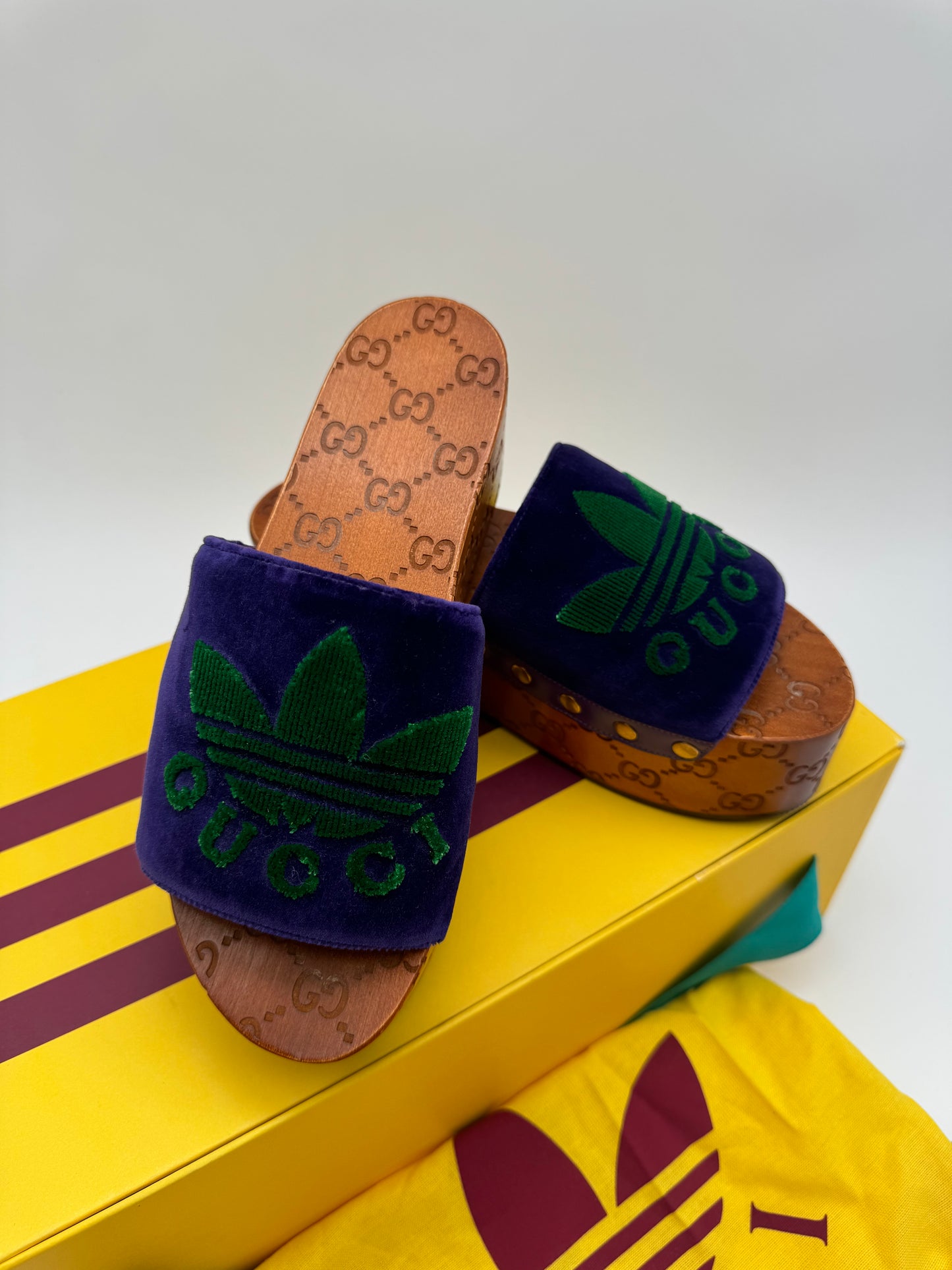 GUCCI x ADIDAS Velvet Platform Slides Sandals