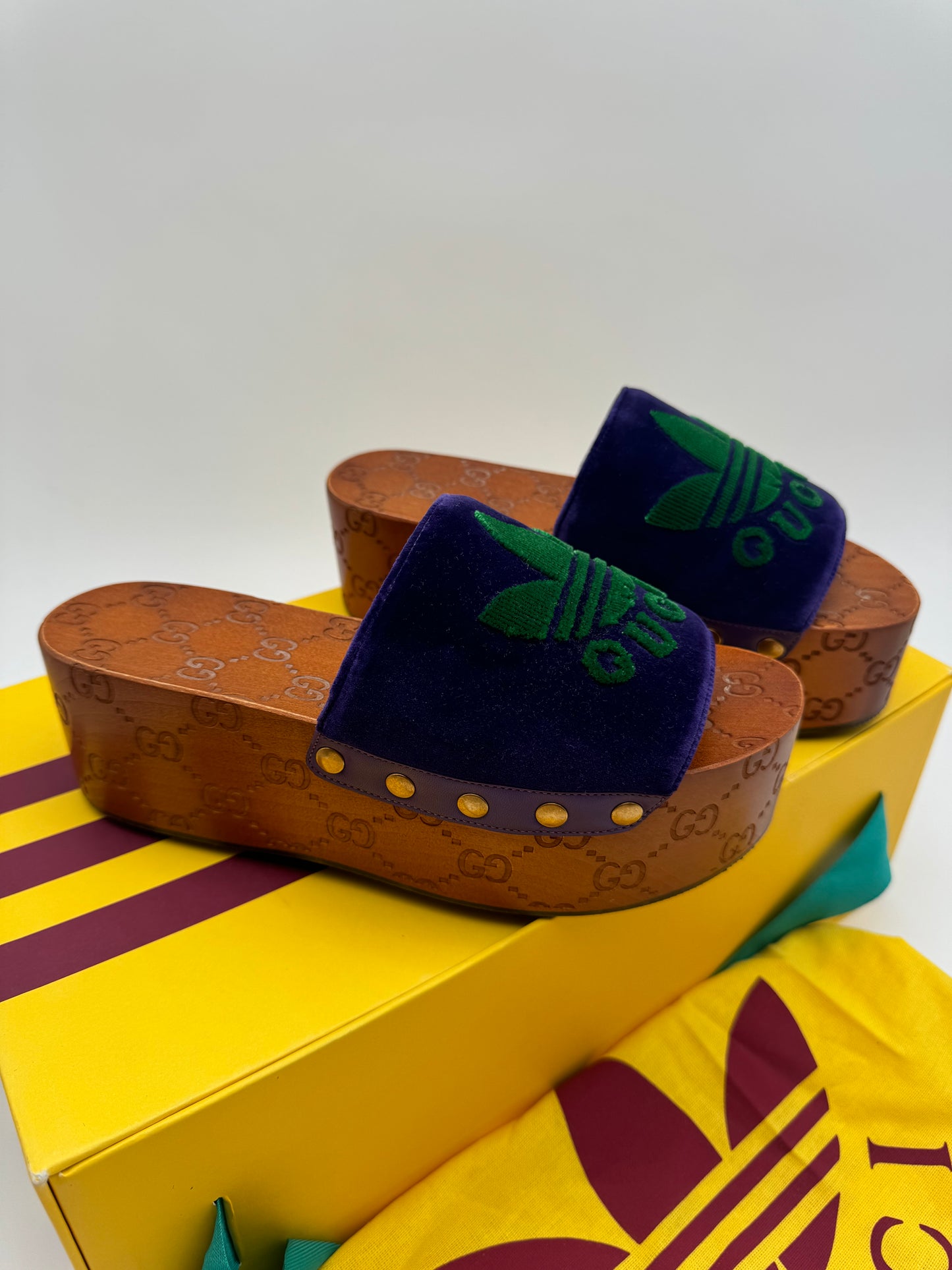 GUCCI x ADIDAS Velvet Platform Slides Sandals