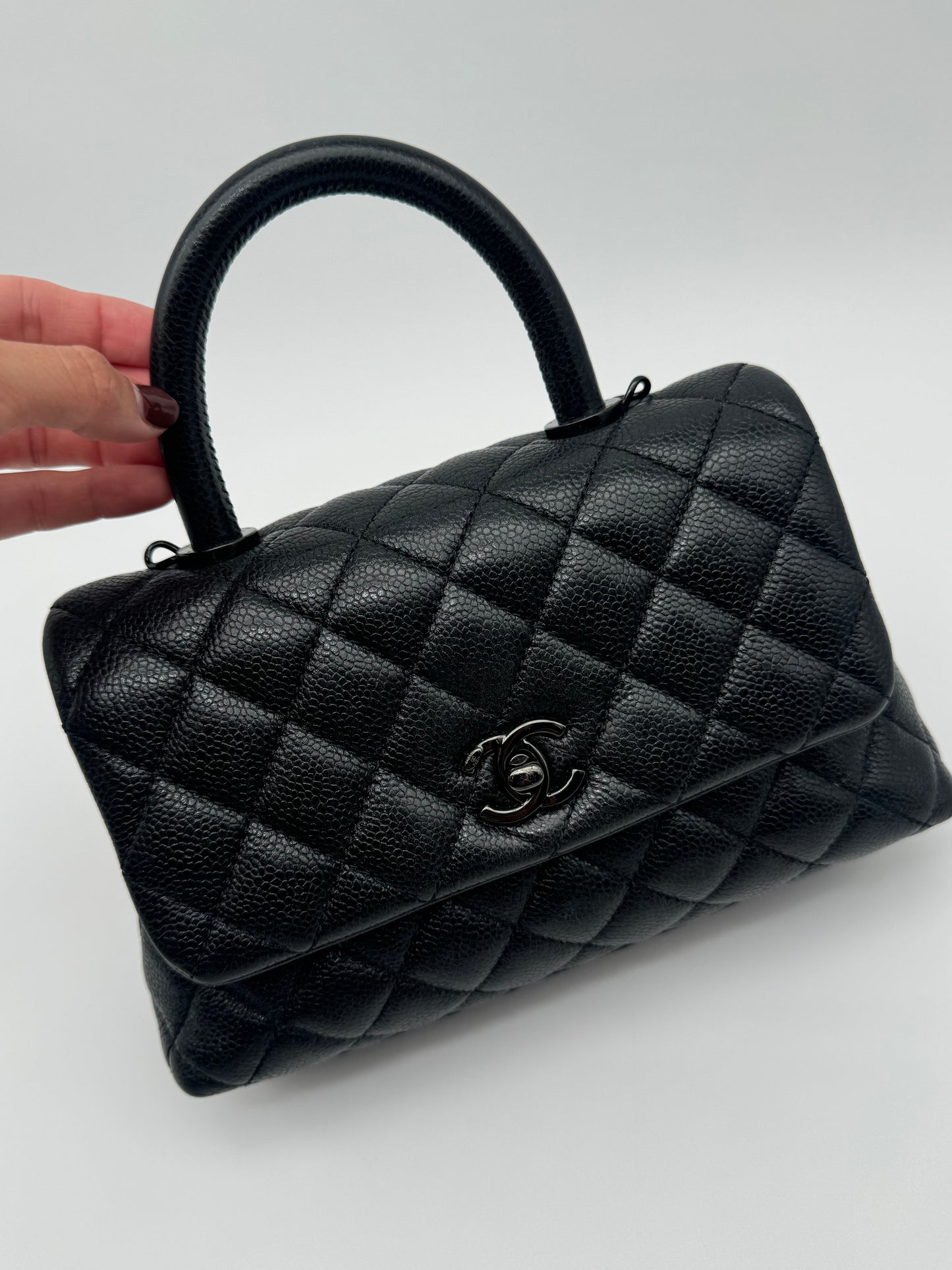 CHANEL Caviar Quilted Mini Coco Handle Flap So Black