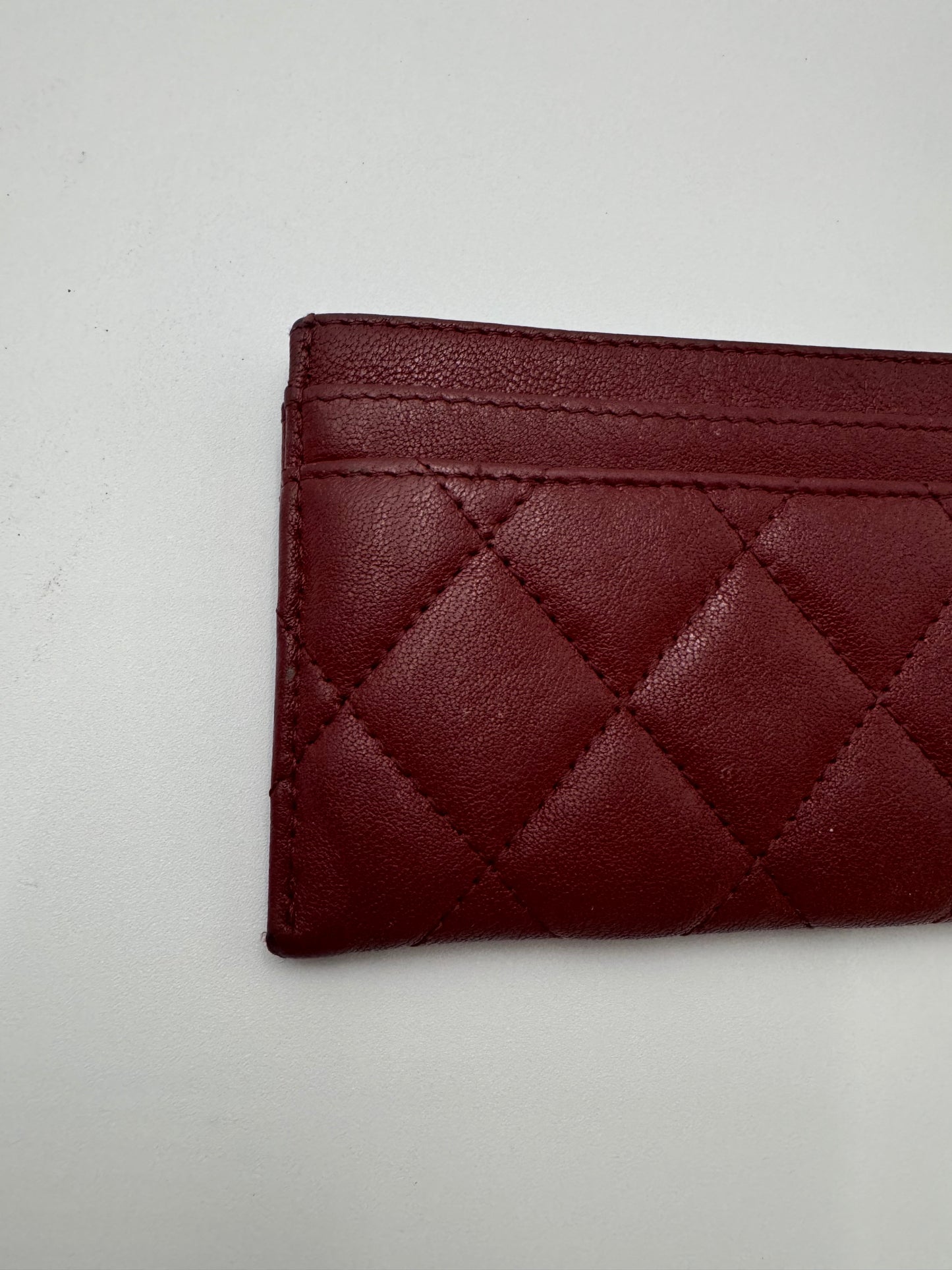 CHANEL RED CAIVER LEATHER CARD HOLDER