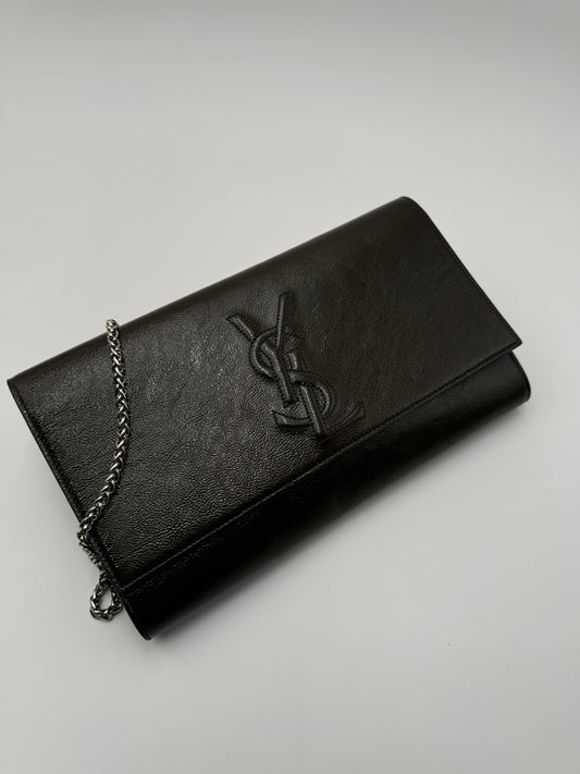 YSL SAINT LAURENT CLUTCH OLIVE GREEN PATENT LEATHER