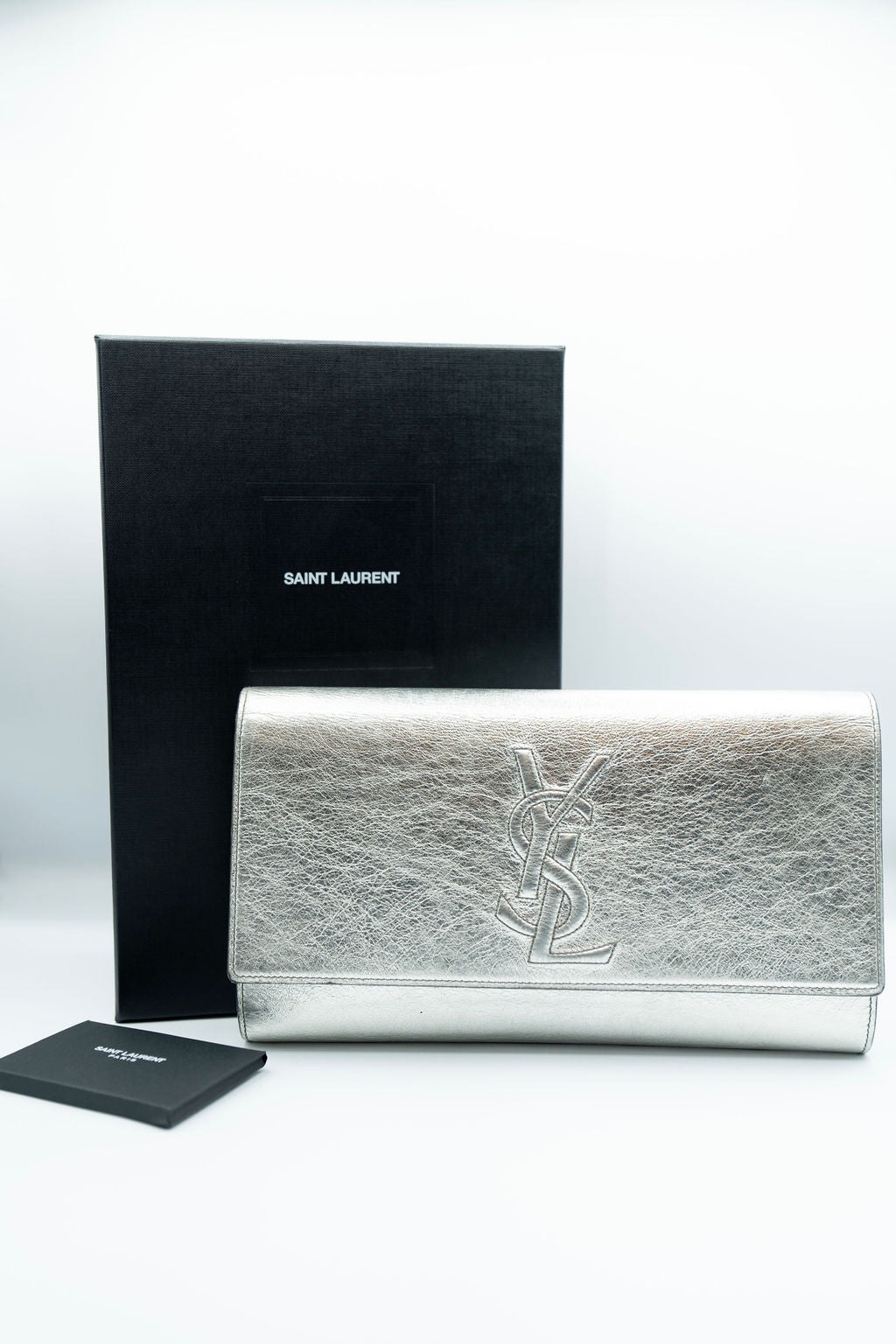 SAINT LAURENT YSL METALLIC BELLE DE JOUR FLAP CLUTCH