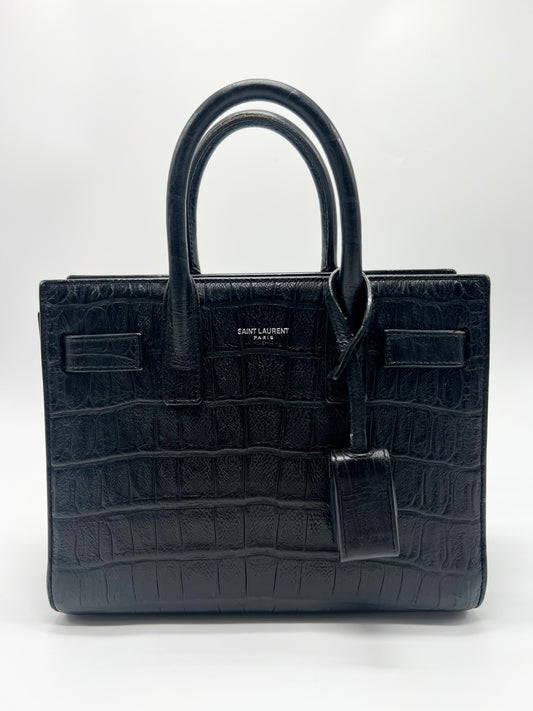 YSL SAC DE JOUR CROCODILE-EFFECT TOTE BAG