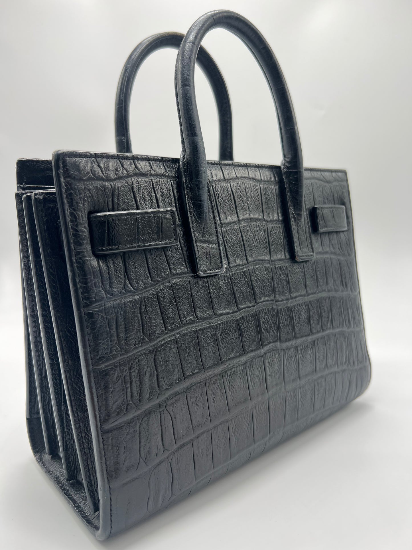 YSL SAC DE JOUR CROCODILE-EFFECT TOTE BAG