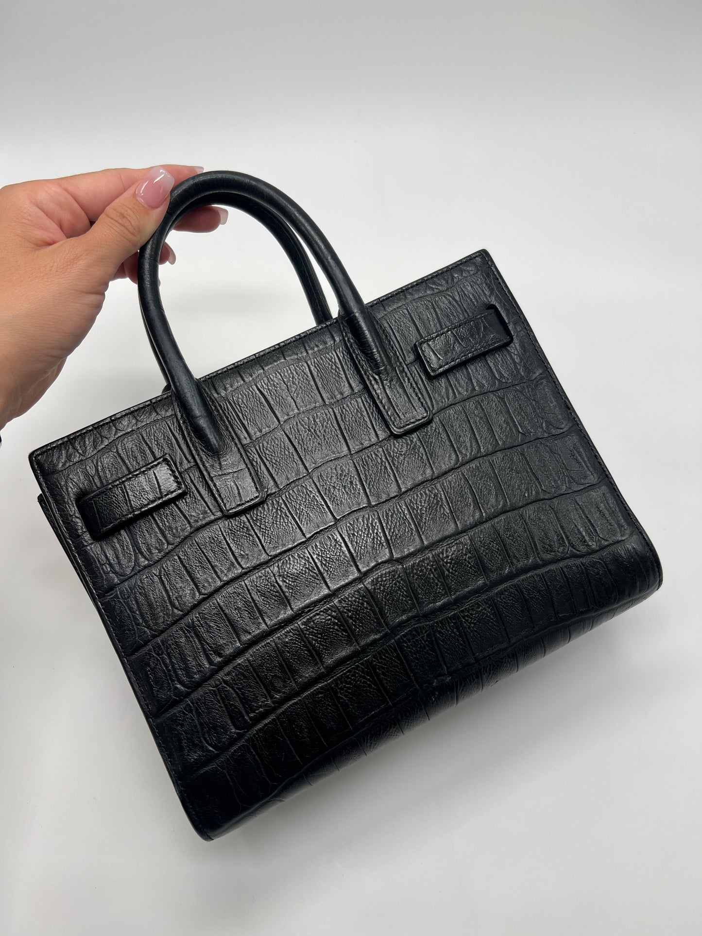 YSL SAC DE JOUR CROCODILE-EFFECT TOTE BAG