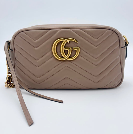 GUCCI MARMONT CALFSKIN CROSSBODY (ROSE)